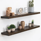 Floating Shelves, 8" Deep Rustic Solid Elm Wood Wall Mounted Floating Shelves, Wall Shelves with Invisible Bracket for Living Room Bathroom Bedroom Kitchen, 36 Inch Set of 2, Walnut