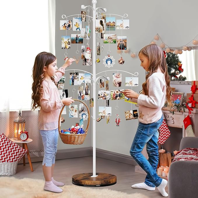 Miratino 5FT Family Tree,Party Photo Display Tree, Picture Holder Stand,90 Clips Holder for 4x6, 5x7 Picture Polaroid Frames Hanging & Card Tree Holders (White)