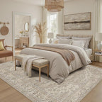 DCX Machine Washable Brown and Beige Area Rug 5x7, Non Slip Stain Resistant Vintage Floral Rug for Living Room Bedroom Nursery, Soft Low Pile Large Carpet