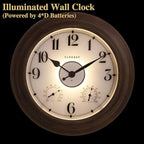 CLXEAST 24 Inch LED Illuminated Outdoor Clocks Waterproof with Thermometer & Hygrometer, Large Lighted Metal Wall Clock with Smart Night Light Sensor,Grey Oak Finish,House Warming Gifts New Home