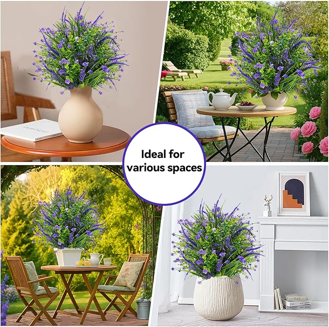 Artificial Boxwood Topiary Ball Trees with Ground Spikes UV Resistant Faux Greenery Shrubs Fake Shrubs for Outdoors, Realistic Faux Plants Bushes for Garden Porch Yard Patio Decor (Purple Flower)