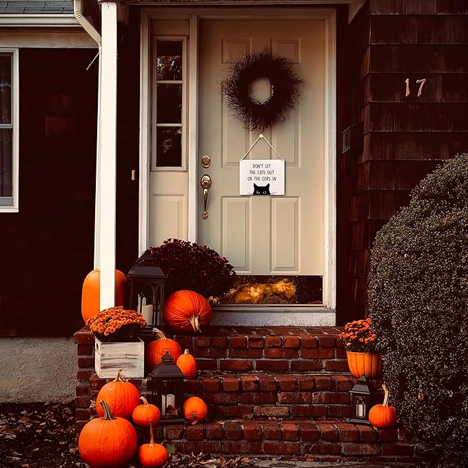 Wall Pediments Cat Welcome Sign,Don't Let the Cats Out or the Cops in Sign,Cat Hanging Welcome Sign for Front Door,Cat Decor,Cat Gifts,Cat Gifts for Cat Owners,10x8 Inches