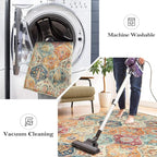 Lahome Moroccan Trellis Washable Round Area Rug, Round Rug 5ft Soft Non-Slip, Non-Shedding Distressed Circle Carpet for Bedroom Living Room Bathroom Nursery Kitchen, Cream/Multi