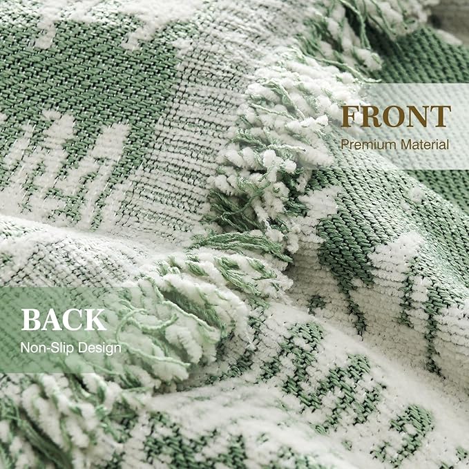 Couch Cover Boho for Dogs Washable Green Couch Covers for 2 Cushion Couch, Chenille Sectional Couch Covers L Shape Sofa Cover, Furniture Protector for Kids, Pets, Green 71" X134"