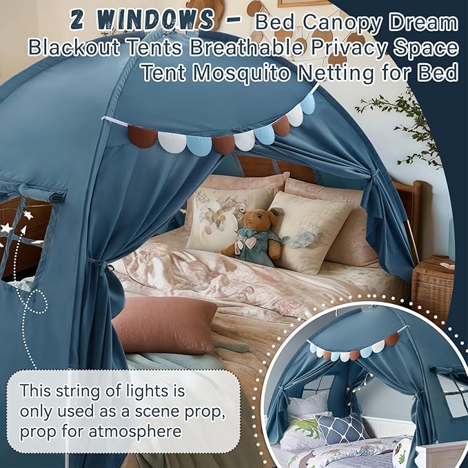 Razee Full Size Bed Canopy for Kids, Boys Bed Tent Dream Privacy Sleeping Tents Indoor, Toddler Under Bunk Bed Tent with Pennant Banners