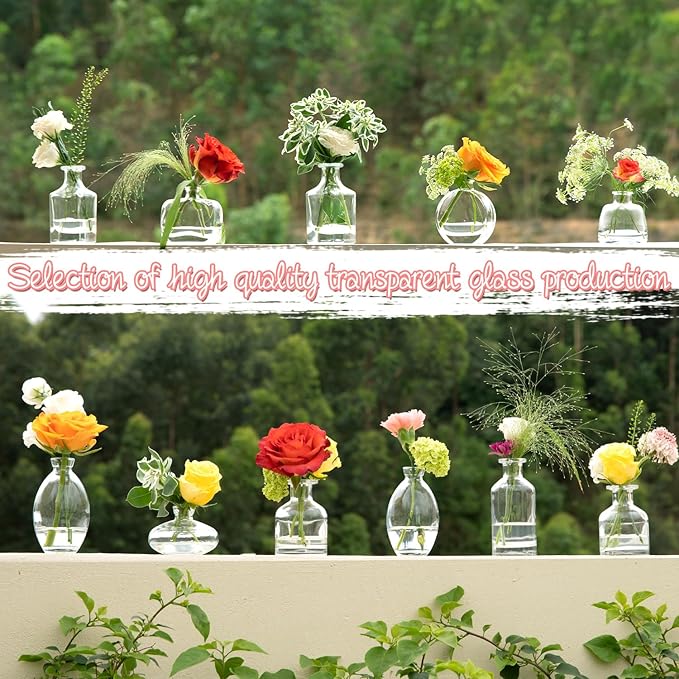 Bud Vases Set of 24, Glass Bud Vase in Bulk, Clear Bud Vases for Centerpieces, Small Vases Flowers Vintage Vases for Rustic Wedding Home Decor Floral Arrangements Mini Glass Bud Vase