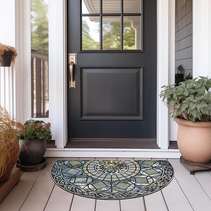 CHICHIC Entrance Door Mat Large 24 x 36 Inch Entry Way Doormat Front Door Rugs Outdoors Heavy Duty Welcome Mat Non Slip Rubber Back Low Profile for Garage, Patio, High Traffic Area, Blue