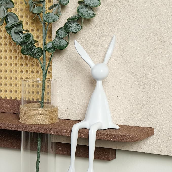 Troartos 3D Textured Boho Abstract Wall Art with Vase, Off-White and Brown Wall Decor with Rabbit Decoration, Neutral Rattan Artwork for Living Room Hallway Dining Room Bedroom Office, 24x24 In