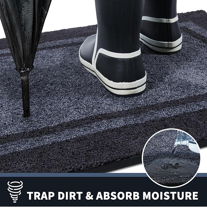 PURRUGS Dirt Trapping Door Mat 32" x 48", Non-Slip/Skid Machine Washable Entryway Rug, Shoes Scraper, Area Rug, Super Absorbent Welcome Mat for Muddy Wet Shoes and Paws, Bluish Grey & Charcoal