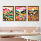 DUWQU 3 piece Colorful Watercolor Mountain Canvas Wall Art Boho Floral Painting Picture Wall Decor Abstract Nature Landscape Poster Print Artwork for Living Room Bedroom Office 12x16 Inch Wood Frames