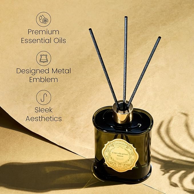 M&SENSE 8.4 oz Large Reed Diffuser for Home | Eucalyptus Mint Scent Oil Diffuser with Sticks | Bedroom Bathroom Living Room Decor