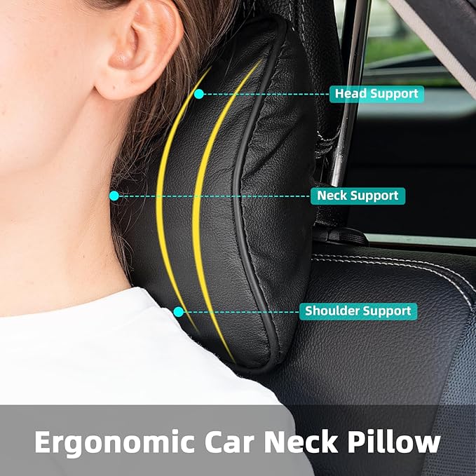 Car Neck Pillow, Car Headrest Pillow for Driving with 2.2" Rear View Blind Spot Mirrors, Memory Foam Car Pillow for Cervical Support, Vehicle Headrest Pillow for Car Seat, Black