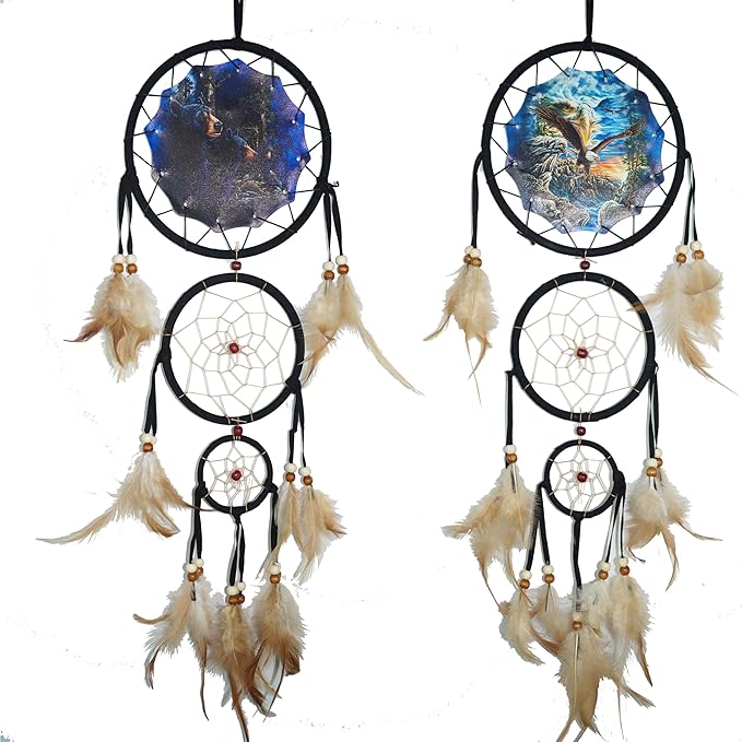 Remorelt Wolf Eagle Bear Dream Catcher Bedroom Wall Decor, Christmas Home Decoration, Room Accessory, White Moon Feather Decoration - Unique Home Craft Wall Pendant (DC26 6Inch Set 2 Eagle Bear)