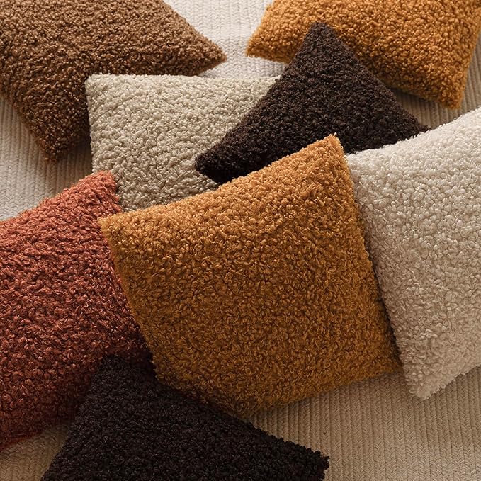 Foindtower 2 Pieces 20x20 Inch Orange, Faux Fur Throw Pillow Cover Accent Sherpa Furry Pillow Covers Fuzzy Soft Pillowcases Cozy Sheepskin Decorative Fleece Cushion Case for Bed Couch Living Room