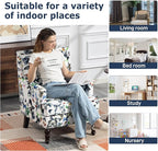 Accent Chair, Modern Comfy Mid-Century Anthropologie Accent Chairs, Linen Upholstered Wingback Lounge Arm Chair with Solid Wood,Single Floral Pattern Chair for Living Room/Balcony/Bedroom