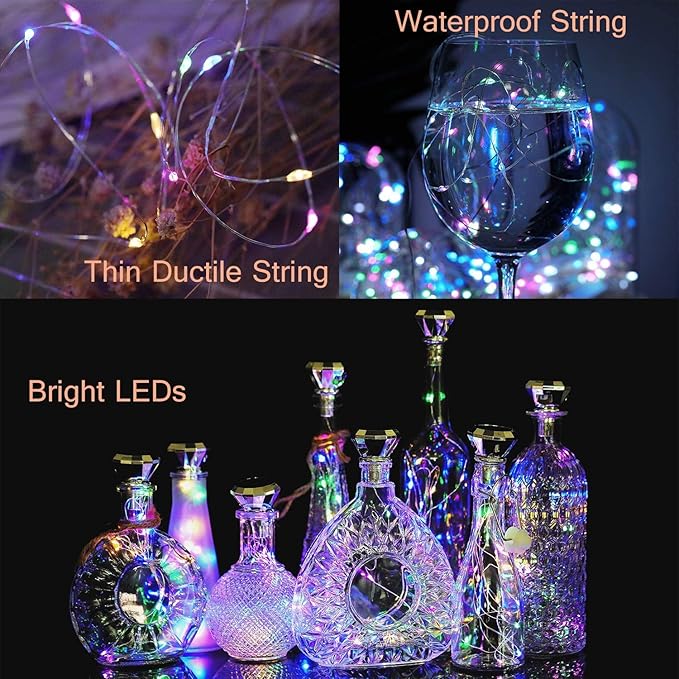 Solar Wine Bottle Lights Outdoor, Cork Lights for Wine Bottles Waterproof, Fairy Lights Solar for Wedding Party Garden Patio Pathway Decor, Suitable for Most Wine Bottle Mouths-MultiColor (8 Pack)