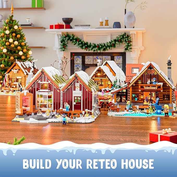 Spa-Cabin Winter Lighting-Building-Bricks Set - 2235 Pcs Christmas House Winter Lodge LED Light Construction Building Christmas Village Model Set for Adults and Families