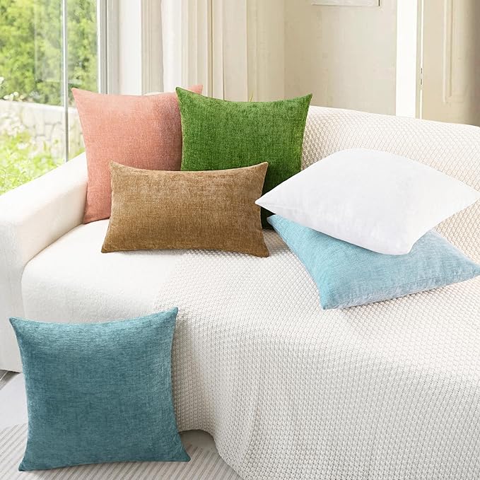 CaliTime Throw Pillow Covers Decorative 24 X 24 Inches Pack of 2 Cozy Chenille Cushion Cases for Couch Sofa Bed Living Room Home Light Blue Grey