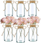 6PCS Transparent Glass Flower Vases for Centerpieces Boho Cylinder Bud Vases in Bulk Mason Jars for Weddings, Parties & Vintage Home Decor(Transparent 6)