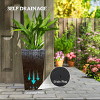 Outsunny Tall Planters for Outdoor Plants Set of 3, 24 in Taper Planters with Drainage Holes, Rattan Decor Plant Pots for Indoor Outdoor Front Porch Patio Backyard, Gray