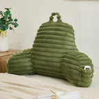 Faux Fur Fluffy Sage Reading Pillow with Pockets, Luxury Striped Plush Decorative, Arm Rests and Back Surport for Bed Rest, Lounging on sofa, Standard
