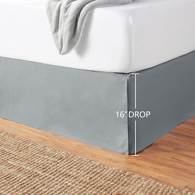 Amazon Basics Lightweight Pleated Bed Skirt, Full, Dark Grey, Solid