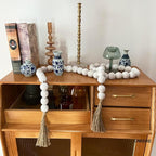 OMISHE 76" Long Extra Large Wood Bead Garland with 1.6" Diameter Wooden Beads and Tassels, Rustic Farmhouse Country Decorative Beads for Home Tiered Tray Decor, Rustic White