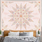 Fowocu Boho Floral Mandala Tapestry for Bedroom Aesthetic Pink Bohemian Flower Wall Tapestry Watercolor Hippie Indian Large Tapestries Wall Hanging for Living Room Dorm Decor 80 x 60 Inch
