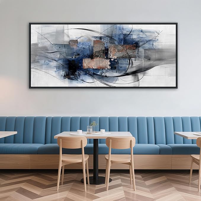 Mofutinpo Black and Blue Wall Art - Abstract Canvas Wall Art for Living Room, Bedroom, Office - Modern Black and White Paintings,Blue and Grey Wall Decor, Large Artwork and Pictures for Wall 31×70IN