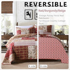 Yvooxny King Quilt Set Quilted Bedspread Country Farmhouse Cottage Vintage Ditsy Floral Paisley Style Reversible Lightweight Coverlet Set Real Patchwork Quilt for All Seasons, Antique Rose, King Size