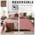 Yvooxny Quilt Set Queen Bedspread Country Farmhouse Cottage Vintage Ditsy Floral Paisley Style Reversible Lightweight Coverlet Set Real Patchwork Quilt for All Seasons, Antique Rose, Queen Size