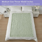 Bigacogo Chunky Knit Throw Blanket for Couch, 40x60 inches, 100% Hand Knitted with Thick Jumbo Chenille Yarn, Cozy Soft Large Rope Knot Cable Crochet Blankets for Sofa Bed Living Room, Sage Green