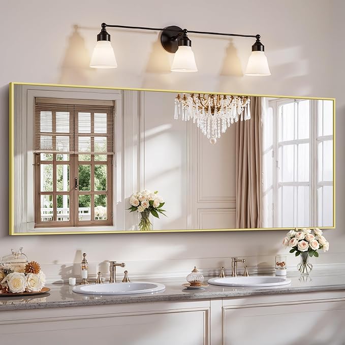 YIROMAN Bathroom Mirror 72"x30", Large Brushed Gold Bathroom Mirror for Over Sink with Aluminum Frame, Rectangular Vanity Mirror with Right Angle, Wall Mirror Hangs Horizontal or Vertical