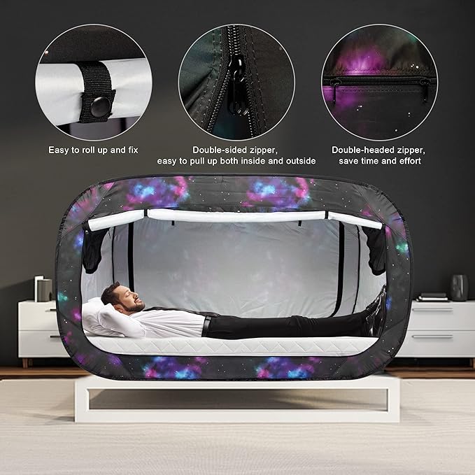 Bed Tent Twin Bed Canopy Portable Dream Tent for Adult Indoor Sleeping Tents with 2 Doors Breathable Private Space Tents, Galaxy