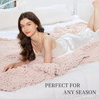 Admitrack Chunky Knit Blanket Throw, 100% Hand Knit Chenille Throw Blanket for Sofa & Home Decor, Soft and Cozy Knitted Throw Blankets (Pink，51"x63")