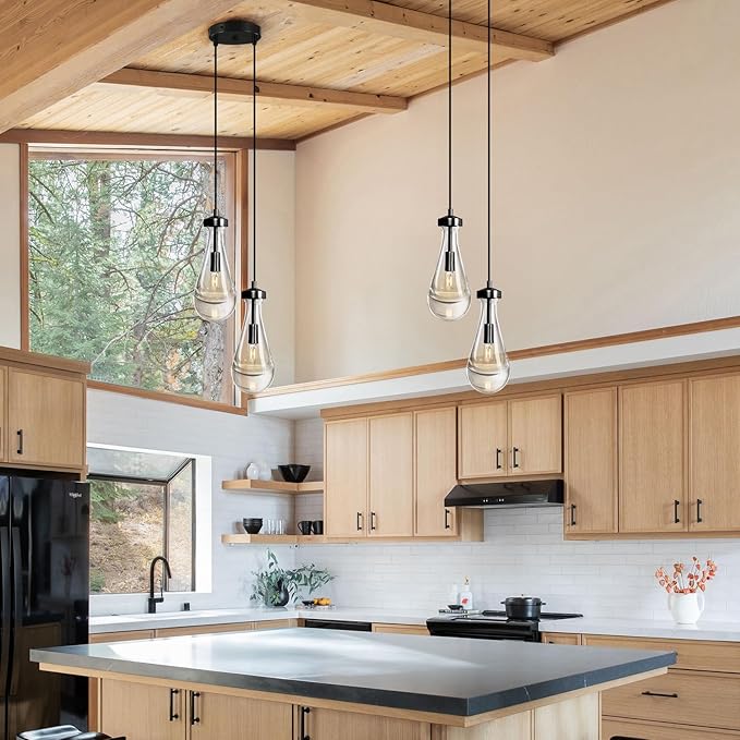 Modern Raindrop Pendant Lights, Black Cluster 2-Light Pendant Lights Kitchen Island, Bronze Bedside Pendant Lighting, Adjustable Suspension Cord for Dining Room,Bathroom,Bedroom,Bulb Included