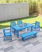 HDPE Outdoor Bench, 55" Patio Bench Outdoor Furniture, Poly Lumber Adirondack Benches, All Weather HDPE Patio Garden Backless Benches for Park, Poolside, Deck, Porch, Sky Blue