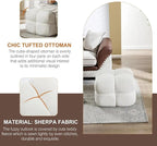 Zesthouse Square Pouf Ottoman, Modern Ottoman Coffee Table for Living Room, Fuzzy Sherpa Couch Foot Rest, Upholstered Tufted Cube Stool for Couch, White