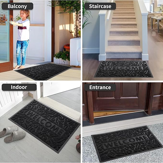 Yimobra Welcome Mat Outdoor, 29.5x17 Waterproof Door Mat Outside Entrance, All-Weather Non Slip Front Door Mat, Low-Profile Entryway Mat Indoor, Porch and Patio, Black
