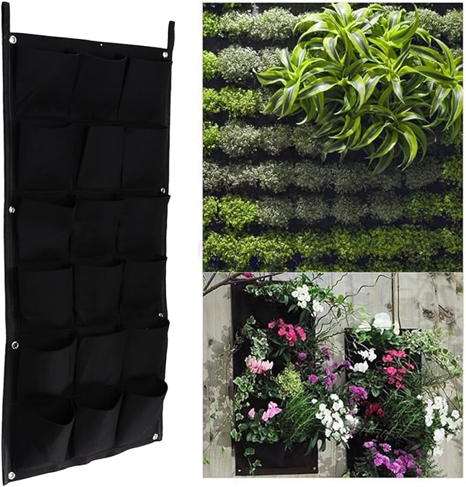 Ogrmar 18 Pockets Vertical Wall Garden Planter Plant Grow Bag for Flower Vegetable for Indoor/Outdoor (18 Pockets, Black)