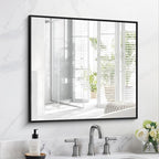 Black Bathroom Mirror for Wall, 30x30 Inch Rectangle Mirrors with Metal Frame, Modern Vanity Wall Square Mirror for Bathroom Living Room, Entryway Hangs Horizontal or Vertical