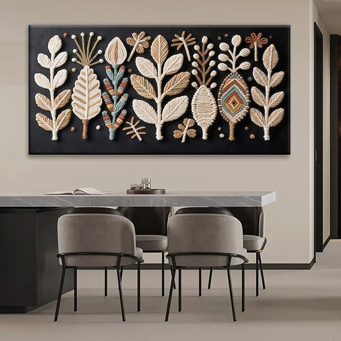 Tsomzxng Large Boho Black Wall Art For Living Room Chic Home Wall Art Modern Multicolor Leaves Feather Canvas Wall Art Decor Picture For Bedroom Apartment Kitchen Home Wall Decor 29" W X 58" L