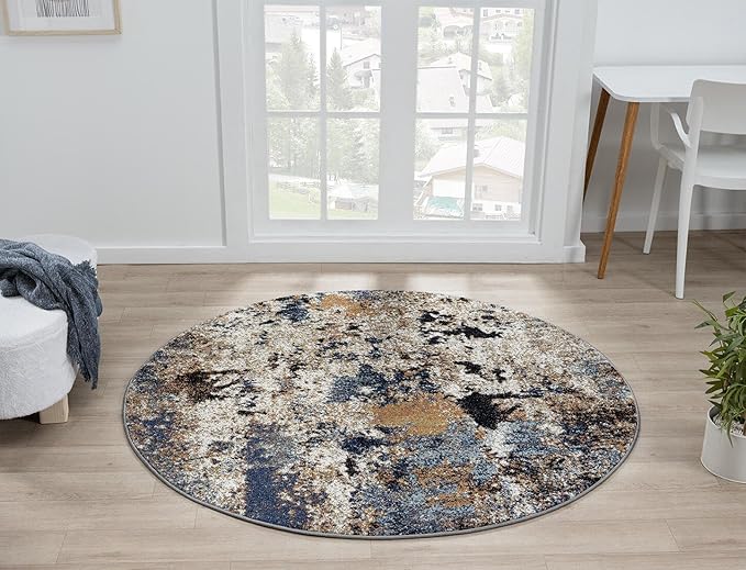 Keen Home Design Area Rugs - 5ft Round Non-Shedding, Abstract Rugs for Kitchen, Living Room, Bedroom, Dining Room, Entryway - Size: 5'3" Round, Multi