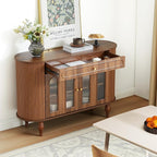 47'' Fluted Sideboard Buffer Cabinet with Drawer, Modern Credenza Storage Cabinet, Bar Cabinet Console Table with Tambour Sliding Side for Living Dining Room Kitchen Hallway Entryway, Walnut