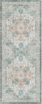 GENIMO 2x10 Runner Rugs for Hallway, Machine Washable Non Slip Vintage Rugs, Low Pile Lightweight Soft Print Rug for enrtyway, Corridor, Home Office, Kitchen, Cyan