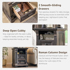 Farmhouse Nightstand with Charging Station, 18" End Table with 2 Drawers Storage and 1 Storage Shelf, Wooden Sofa Side Table w/Roman Column, Bedside Cabinet for Bedroom, Living Room, Dark Rustic Oak