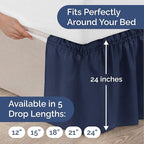 Wrap Around Dust Ruffle Bed Skirt - Navy Blue - Twin/Twin XL Size Beds with 24 Inch Drop - Elastic Strap - Adjustable Pleated Bedskirt with Brushed Fabric and Wrinkle Free - Women, Men, Kids & Teens