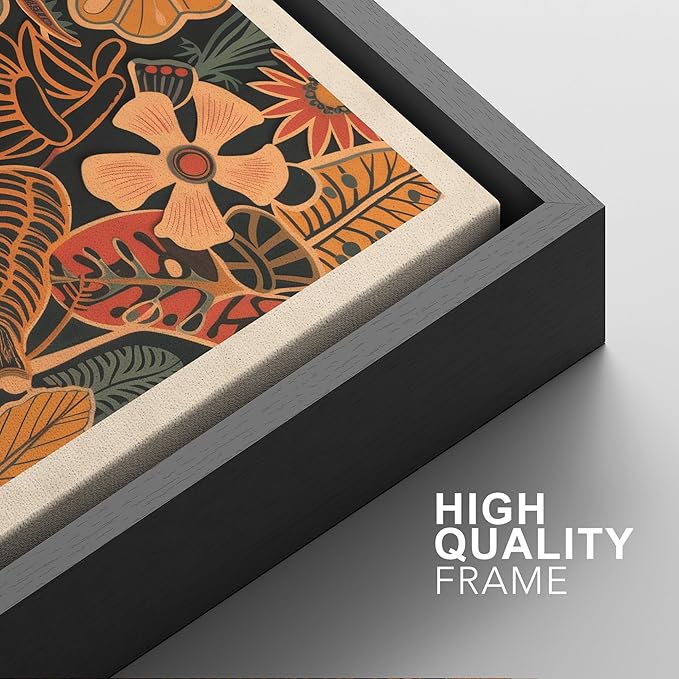 SIGNFORD Framed Canvas Print Wall Art Set Abstract Blossoms Vibrant Floral Illustration Modern Art Decorative Nordic Nature for Living Room, Bedroom, Office - 16"x24"x2 Black