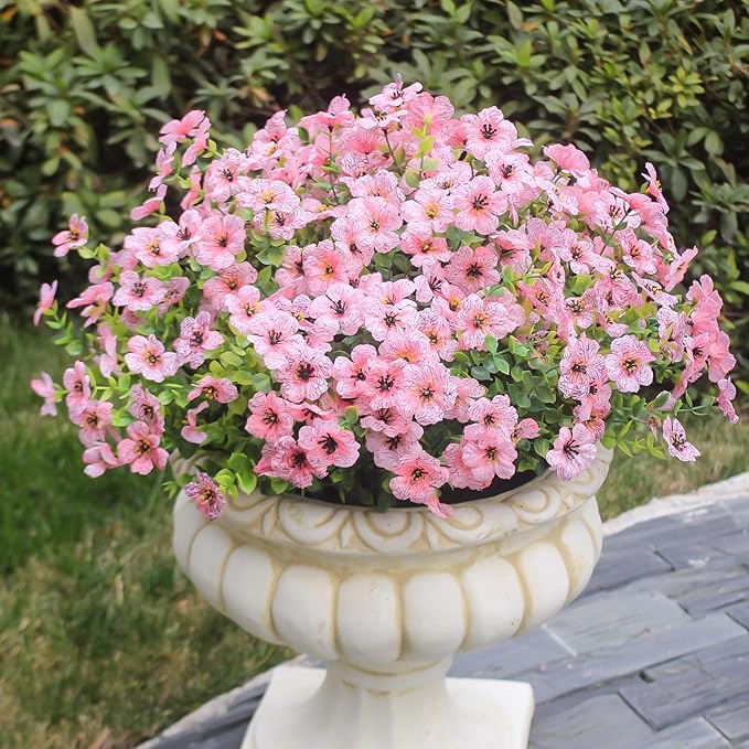 Pink Artificial Outdoor Flowers 12 Bundles Vibrant Wild Flowers Silk Daisy Faux Floral Plants Arrangements for Porch, Yard, or Flower Bed Decor (Pink Daisy)