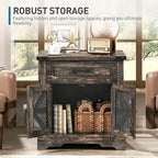 Farmhouse End Table with Charging Station, 24" Large Sofa Side Table with Drawer, Large End Table for Living Room, Wooden Nightstand with Outlet, Square, Dark Rustic Oak